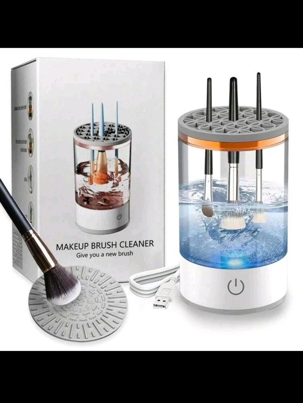 Portable Electric Makeup Brush Cleaner - White with Rose Gold Trim